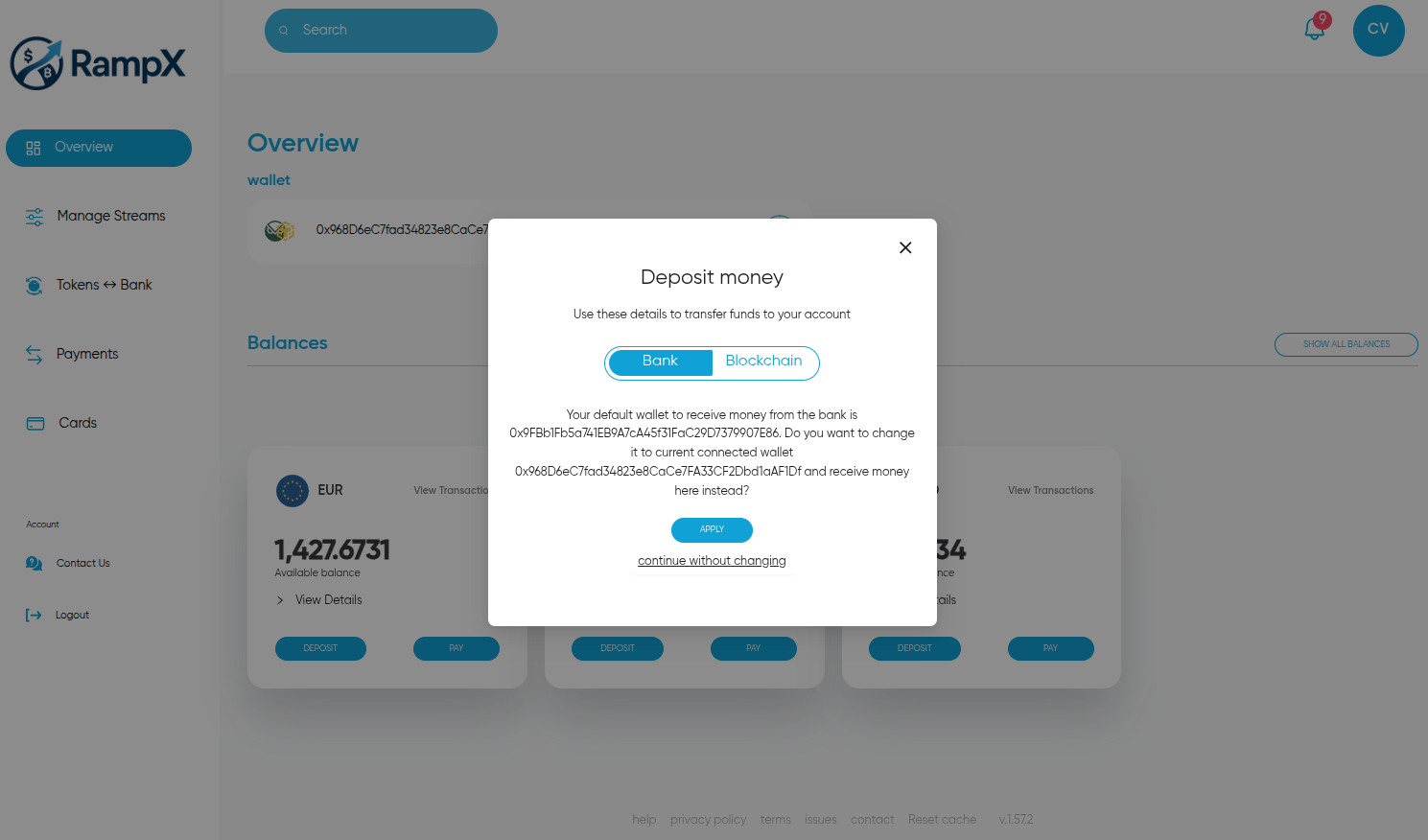 Add money to a wallet different than default wallet